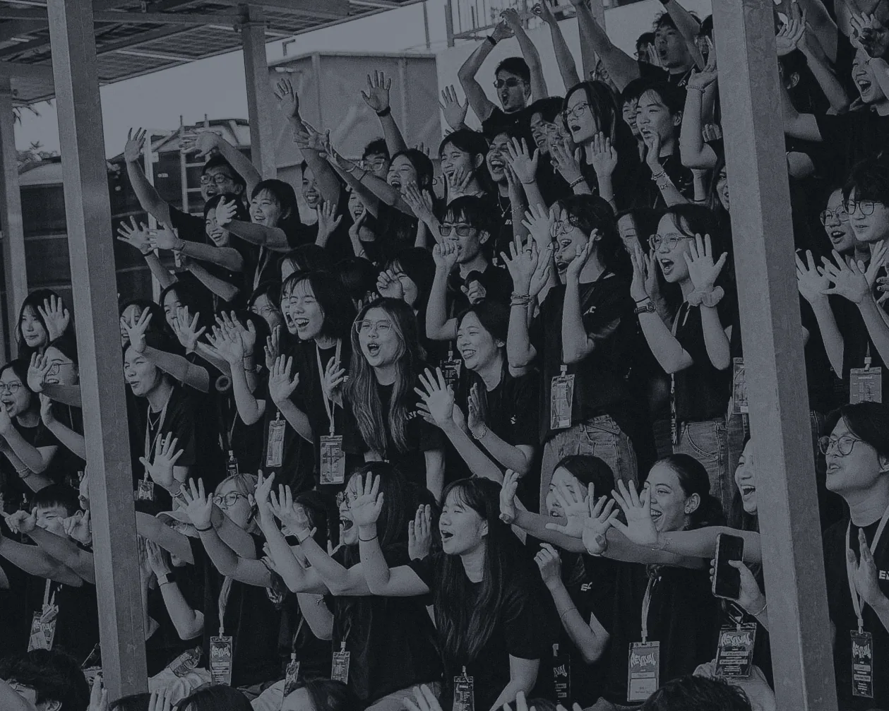 A crowd of students cheering
